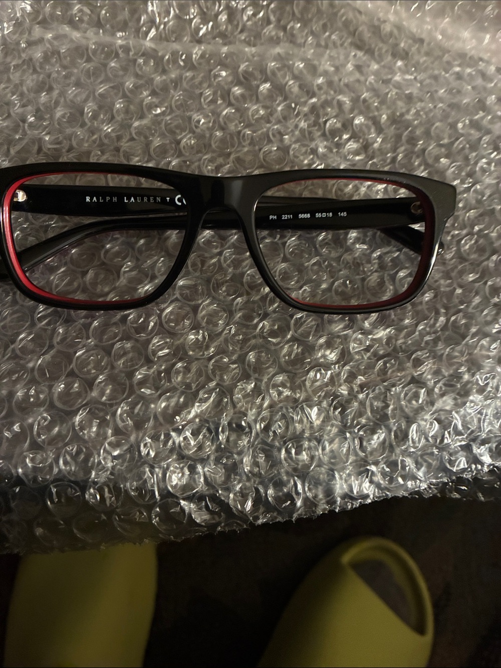 Ralph Lauren Black Frames with Red Accent Men’s Rectangle Glasses